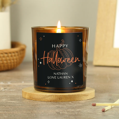 Personalised Pumpkin Amber Glass Candle - Candles at Gift Moments