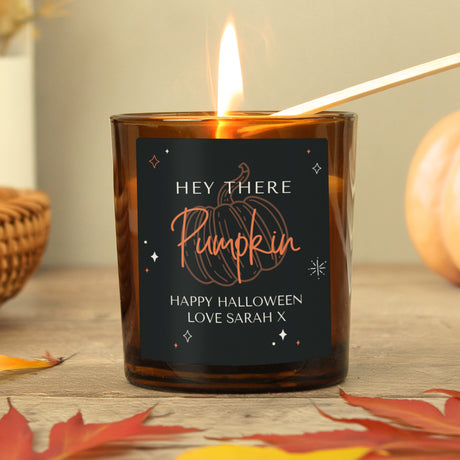 Personalised Pumpkin Amber Glass Candle - Candles at Gift Moments