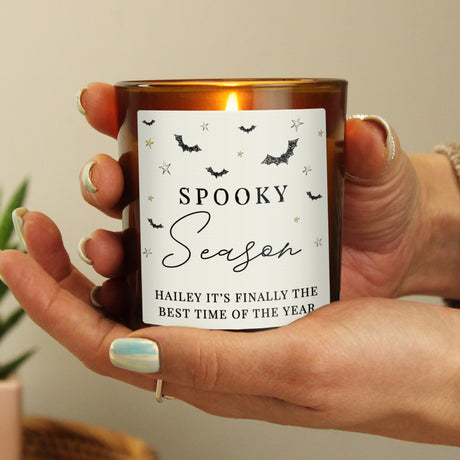 Personalised Spooky Amber Glass Candle - Candles at Gift Moments