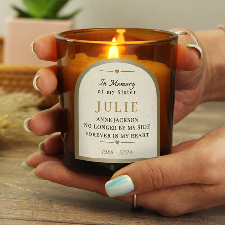 Personalised In Loving Memory Amber Glass Candle - Candles at Gift Moments