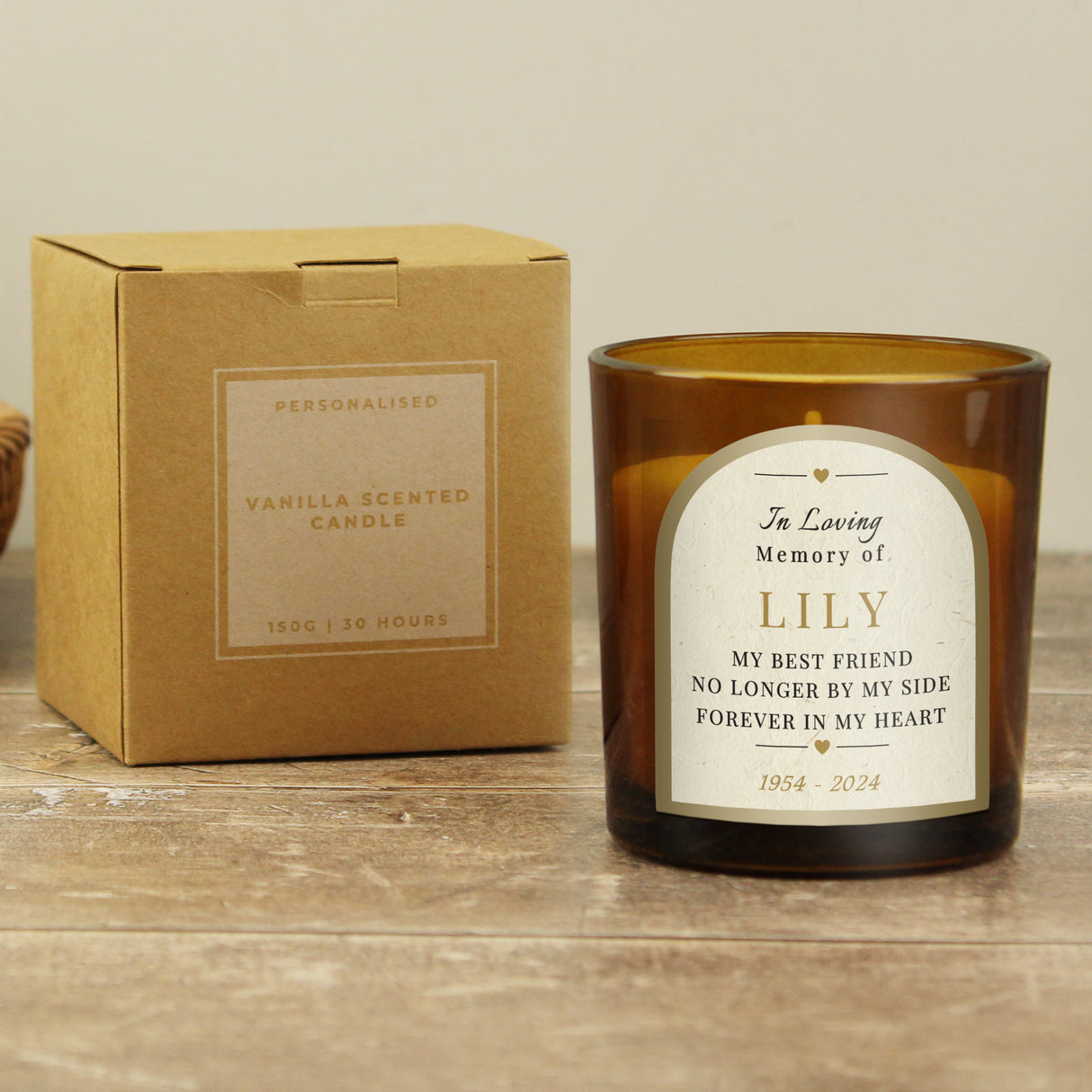 Personalised In Loving Memory Amber Glass Candle - Candles at Gift Moments