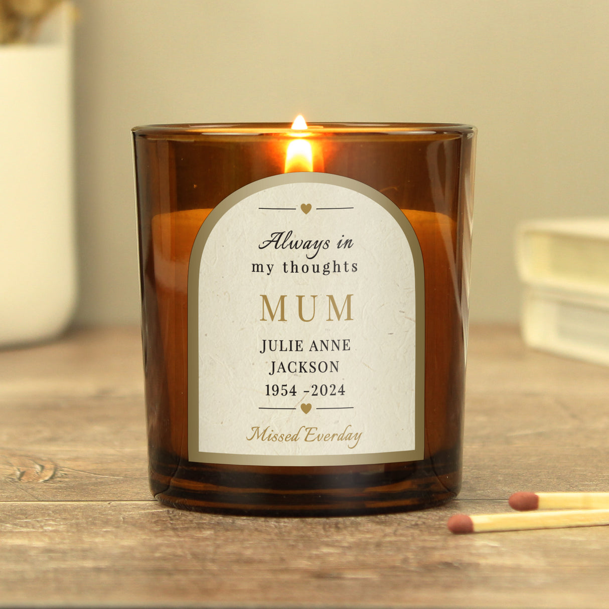 Personalised In Loving Memory Amber Glass Candle - Candles at Gift Moments