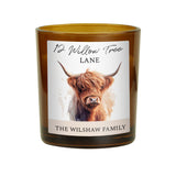 Personalised Highland Cow Amber Glass Candle - Candles at Gift Moments