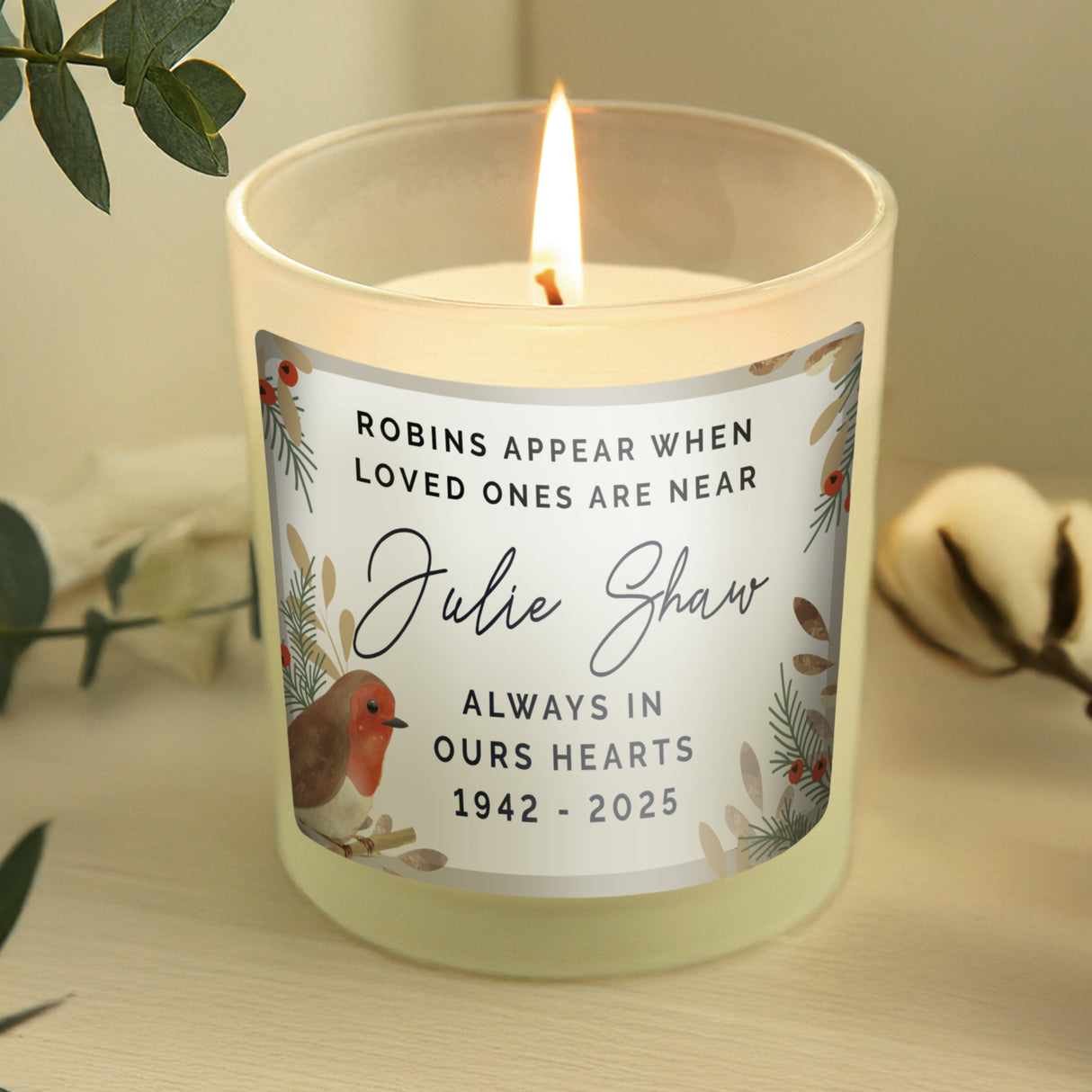 Personalised Robins Appear Memorial Scented Jar Candle - Candles at Gift Moments