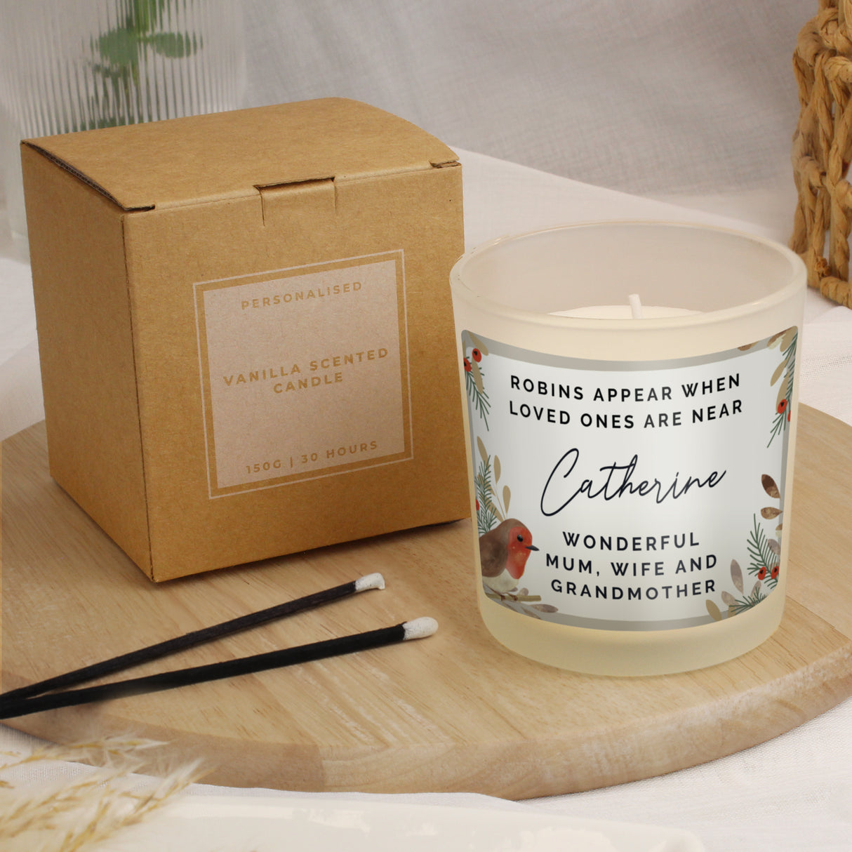 Personalised Robins Appear Memorial Scented Jar Candle - Candles at Gift Moments