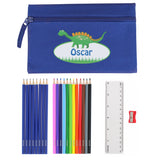 Personalised Blue Dinosaur Pencil Case Set: 5 - Pencil Cases & Sets By Gift Moments