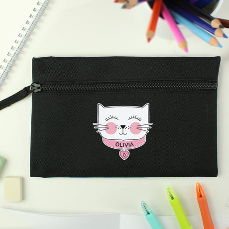 Personalised Cute Cat Black Pencil Case - Pencil Cases & Sets at Gift Moments