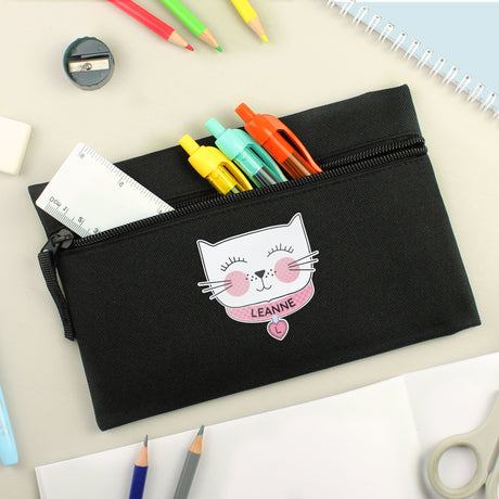 Personalised Cute Cat Black Pencil Case - Pencil Cases & Sets at Gift Moments