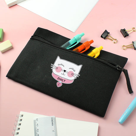 Personalised Cute Cat Black Pencil Case - Pencil Cases & Sets at Gift Moments