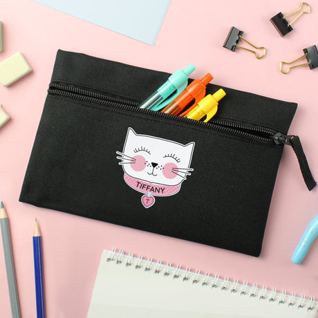 Personalised Cute Cat Black Pencil Case - Pencil Cases & Sets at Gift Moments