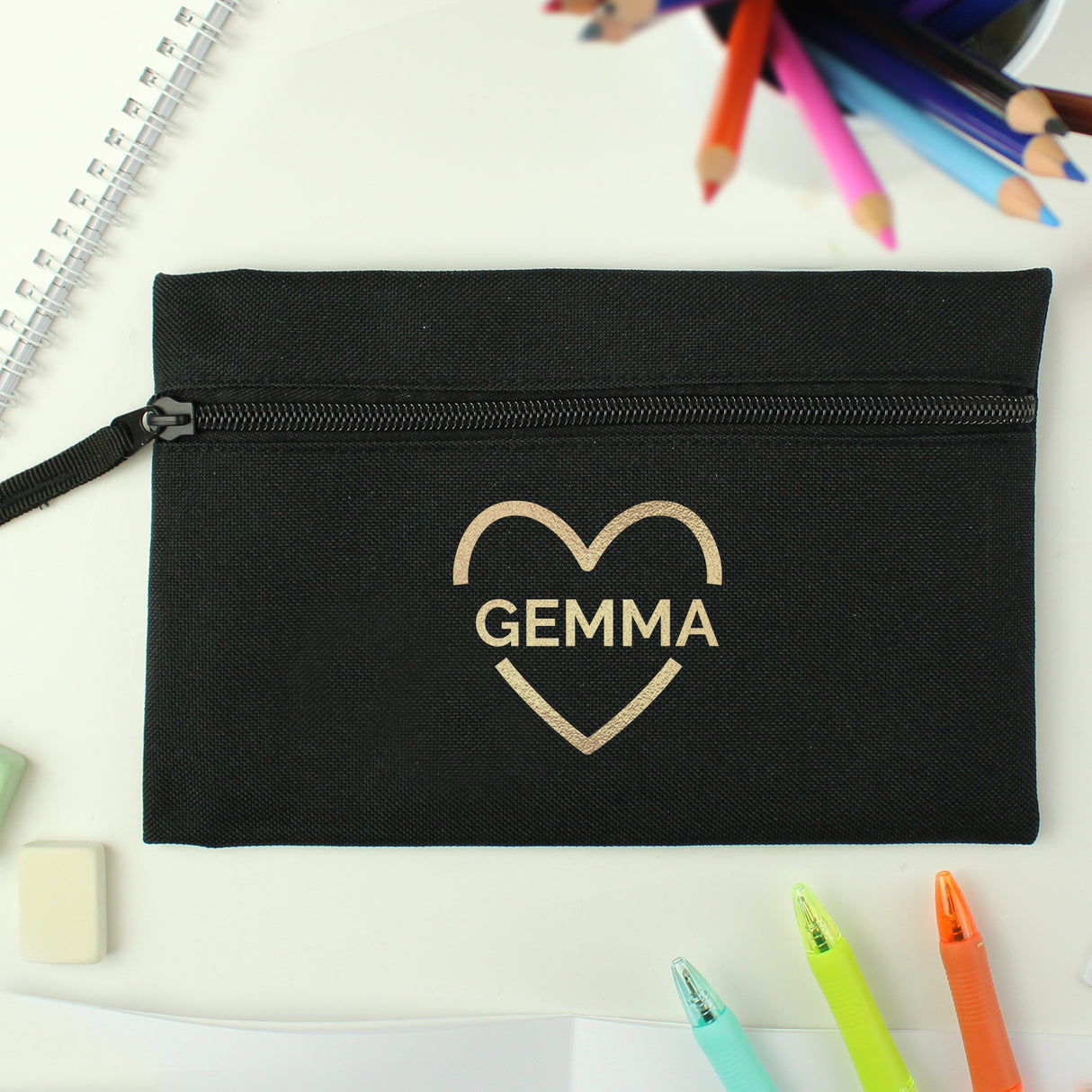 Personalised Gold Heart Pencil Case: 2 - Pencil Cases & Sets By Gift Moments