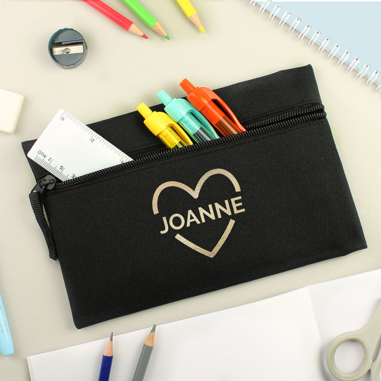 Personalised Gold Heart Pencil Case: 4 - Pencil Cases & Sets By Gift Moments