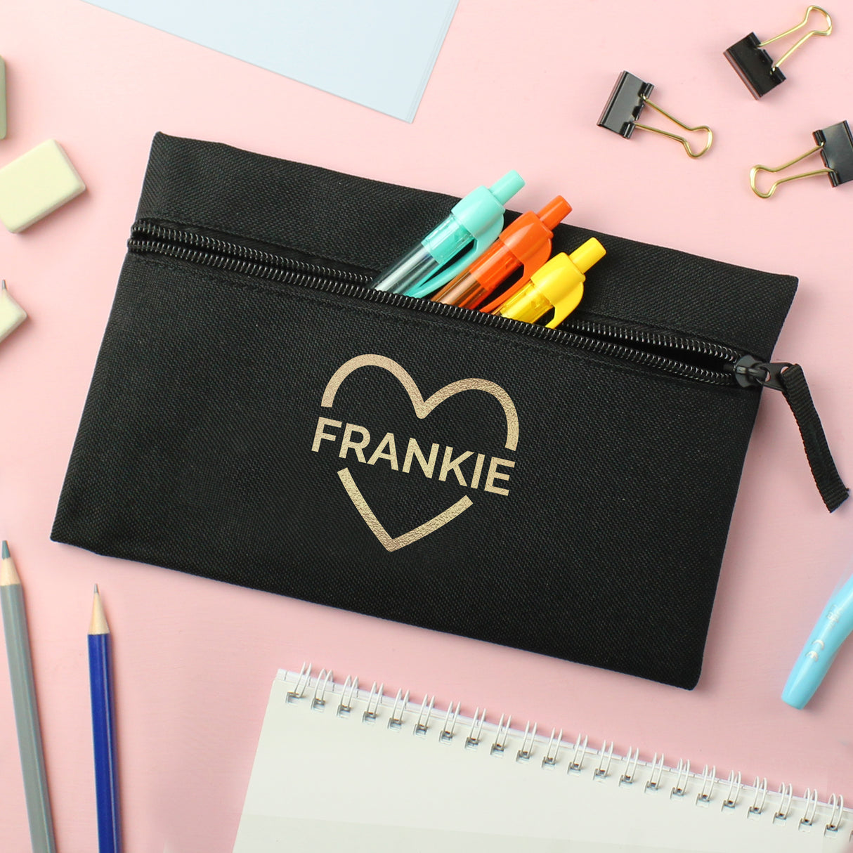 Personalised Gold Heart Pencil Case: 1 - Pencil Cases & Sets By Gift Moments