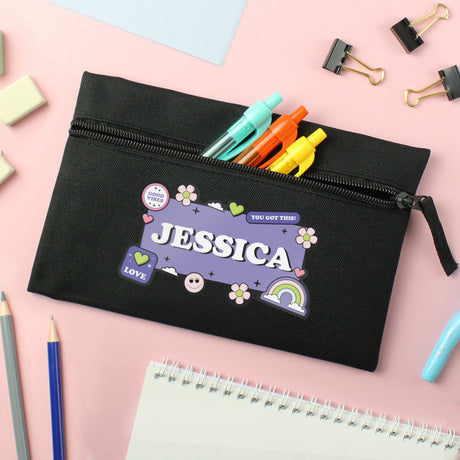 Personalised Good Vibes Black Pencil Case Default Title - Pencil Cases & Sets at Gift Moments