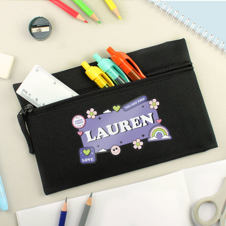 Personalised Good Vibes Black Pencil Case - Pencil Cases & Sets at Gift Moments