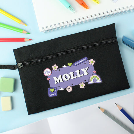 Personalised Good Vibes Black Pencil Case - Pencil Cases & Sets at Gift Moments