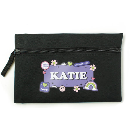 Personalised Good Vibes Black Pencil Case - Pencil Cases & Sets at Gift Moments