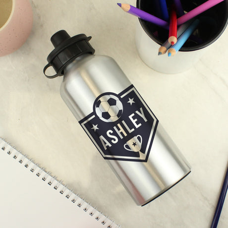 Personalised Football Silver Drinks Bottle - Kids Bottles at Gift Moments