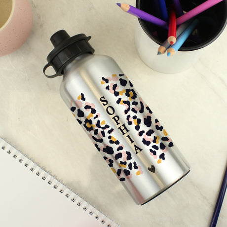 Personalised Leopard Print Silver Drinks Bottle - Kids Bottles at Gift Moments