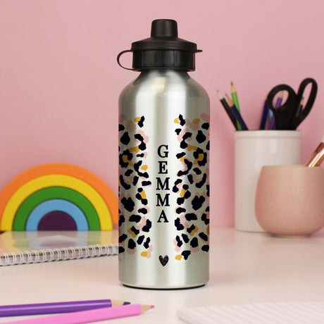 Personalised Leopard Print Silver Drinks Bottle - Kids Bottles at Gift Moments