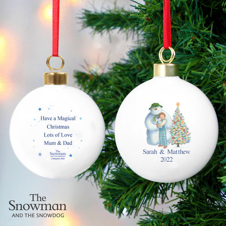 Personalised The Snowman and the Snowdog Friends Bauble - Christmas Baubles at Gift Moments