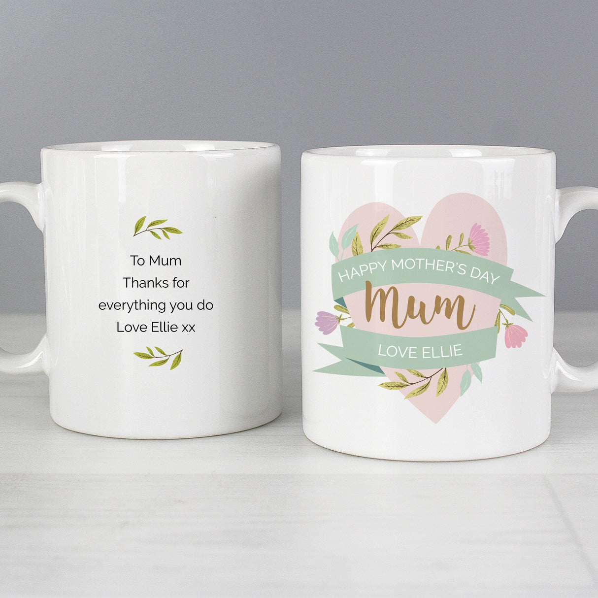 Personalised Floral Heart Mug - Mugs at Gift Moments