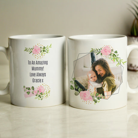 Personalised Floral Abstract Photo Upload Mug - Mugs at Gift Moments