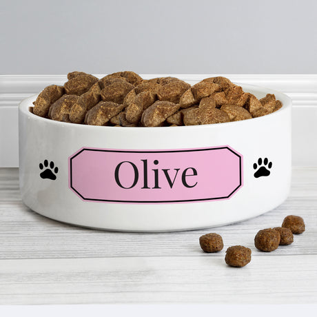 Personalised Pink Plaque 14cm Medium Pet Bowl - Pet Products at Gift Moments