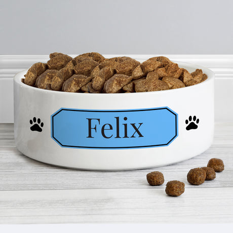 Personalised Blue Plaque Medium Pet Bowl - 14cm - Pet Products at Gift Moments