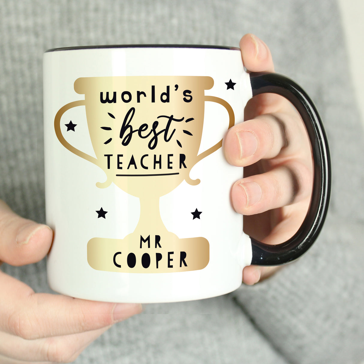 Personalised World's Best Teacher Trophy Black Handled Mug Default Title - Mugs at Gift Moments