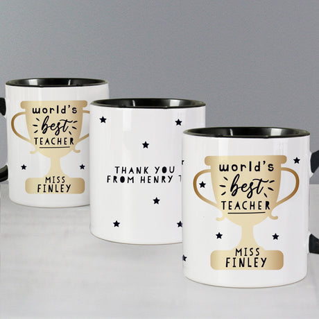 Personalised World's Best Teacher Trophy Black Handled Mug - Mugs at Gift Moments