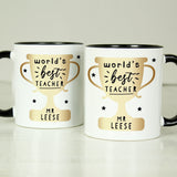 Personalised World's Best Teacher Trophy Black Handled Mug - Mugs at Gift Moments