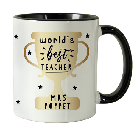 Personalised World's Best Teacher Trophy Black Handled Mug - Mugs at Gift Moments