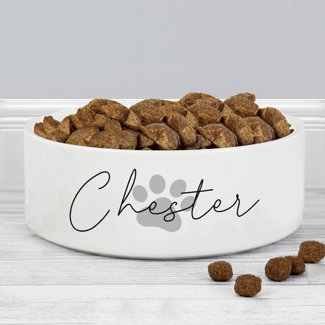 Personalised Grey Paw Print Name Medium Pet Bowl - 14cm - Pet Products at Gift Moments