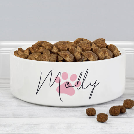 Personalised Pink Paw Print Name 14cm Medium Pet Bowl - Pet Products at Gift Moments