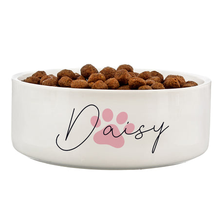 Personalised Pink Paw Print Name 14cm Medium Pet Bowl - Pet Products at Gift Moments