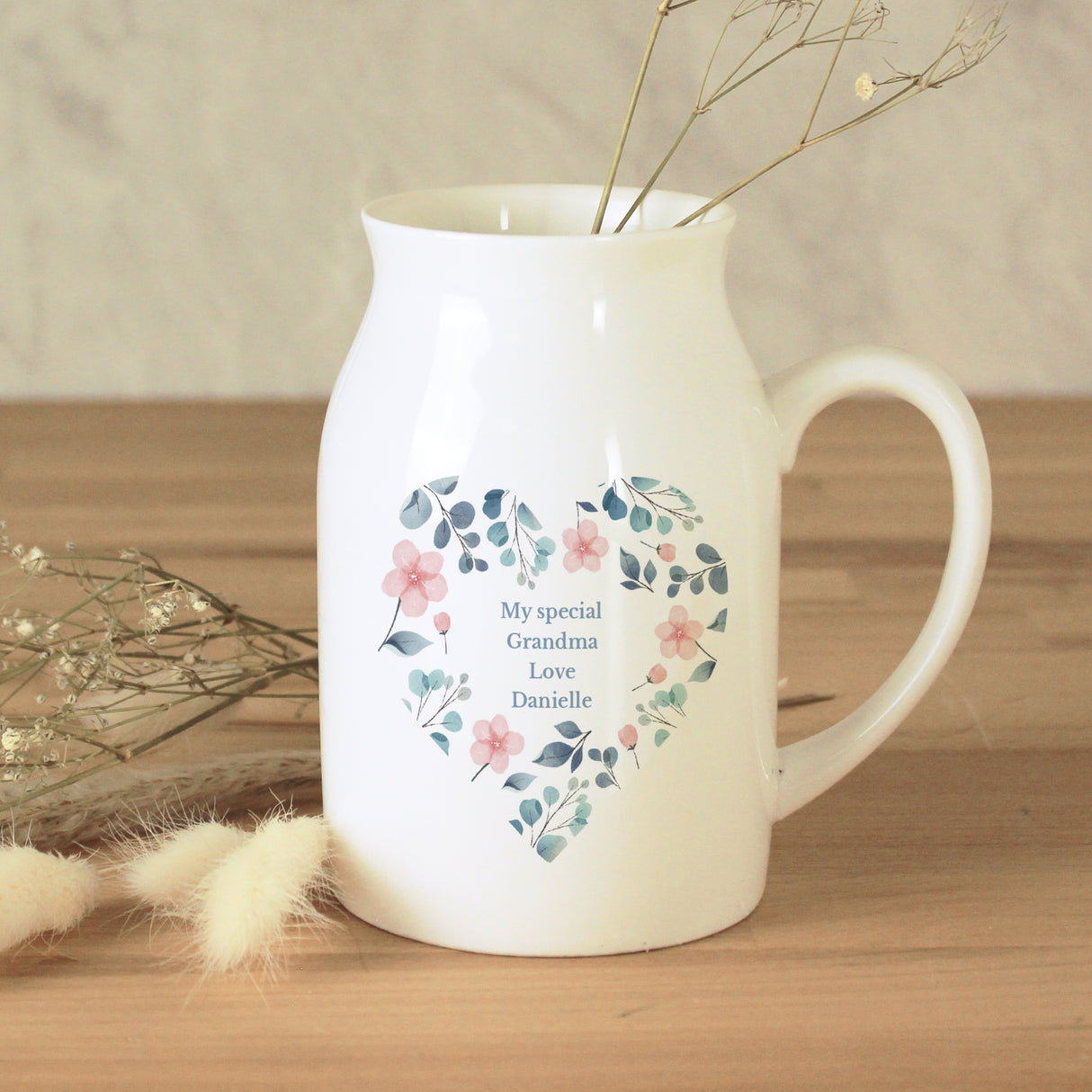 Personalised Floral Heart Flower Jug Vase - Vases at Gift Moments