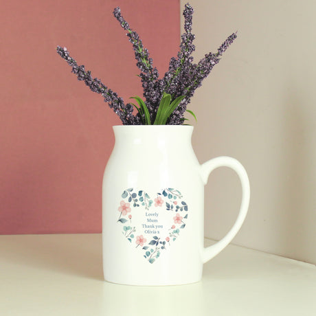 Personalised Floral Heart Flower Jug Vase - Vases at Gift Moments