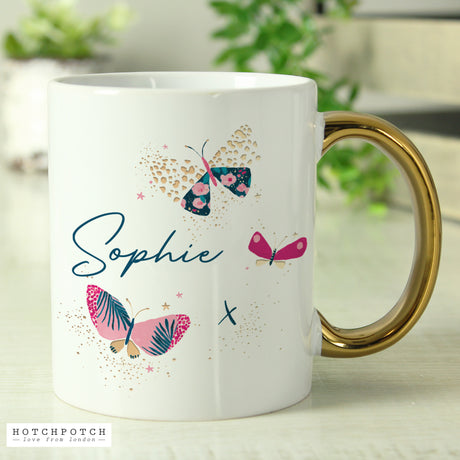 Personalised Hotchpotch Butterfly Gold Handle Mug - Mugs at Gift Moments