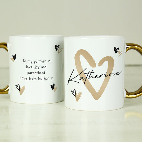 Personalised Hearts Gold Handled Mug Default Title - Mugs at Gift Moments