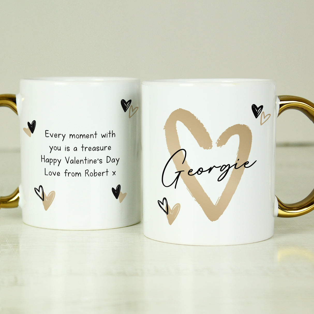 Personalised Hearts Gold Handled Mug - Mugs at Gift Moments