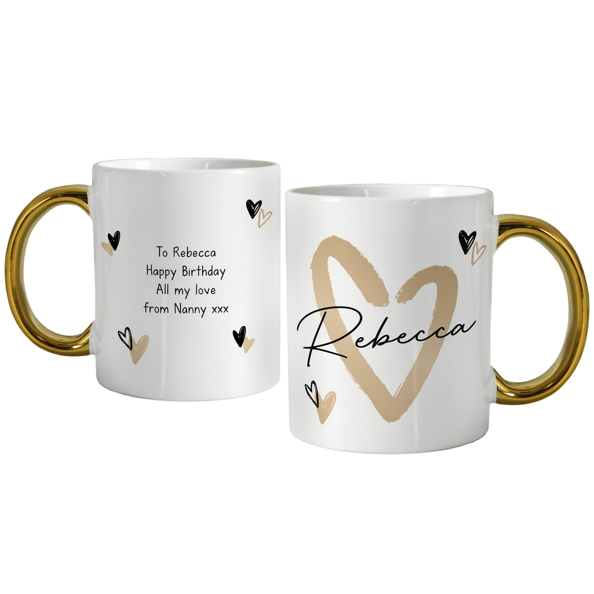 Personalised Hearts Gold Handled Mug - Mugs at Gift Moments