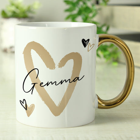 Personalised Hearts Gold Handled Mug - Mugs at Gift Moments