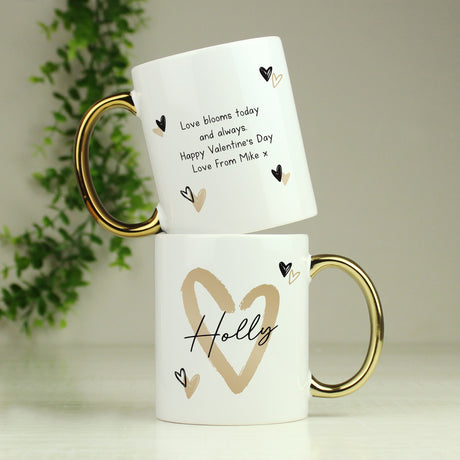 Personalised Hearts Gold Handled Mug - Mugs at Gift Moments