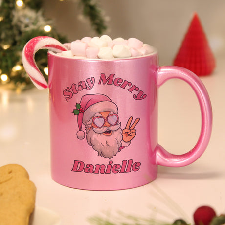 Personalised Stay Merry Santa Pink Mug - Mugs at Gift Moments