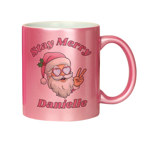 Personalised Stay Merry Santa Pink Mug - Mugs at Gift Moments