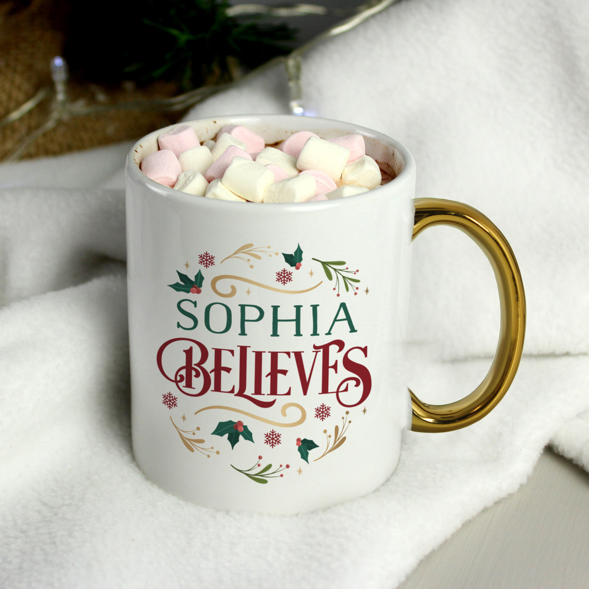 Personalised Believes In Christmas Gold Handled Mug Default Title - Mugs at Gift Moments