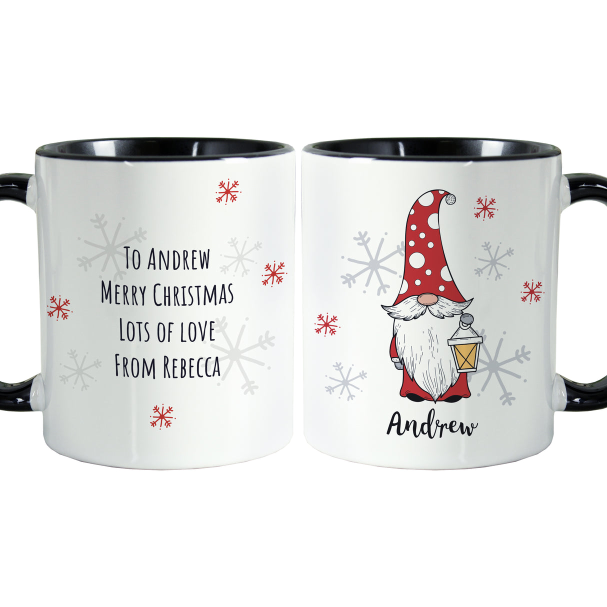 Personalised Gonk Family Black Handled Christmas Mugs - Mugs at Gift Moments