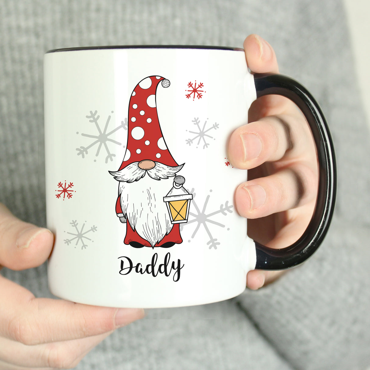 Personalised Gonk Family Black Handled Christmas Mugs - Mugs at Gift Moments