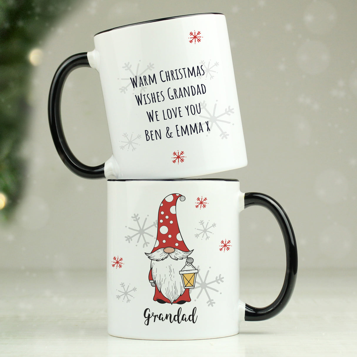 Personalised Gonk Family Black Handled Christmas Mugs - Mugs at Gift Moments